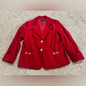 Talbots Red Corduroy Blazer Gold Accent Women's Size 12P Equestrian Grace Jacket